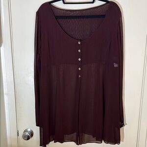 Vintage Burgundy Sheer Button-Down Top